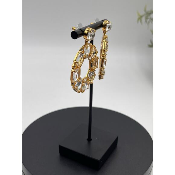 J. Crew Faceted Clear Crystal Glass Sparkling Door knocker Hoop Earrings - Picture 3 of 7